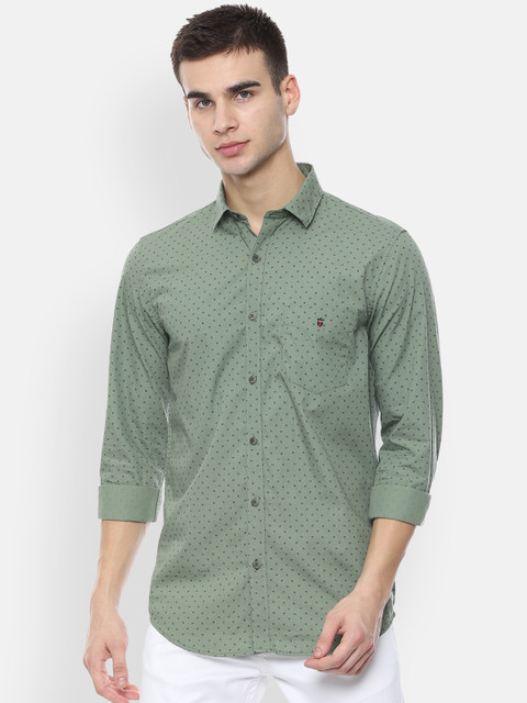 

Louis Philippe Sport Men Sage Green & Navy Blue Slim Fit Printed Casual Shirt