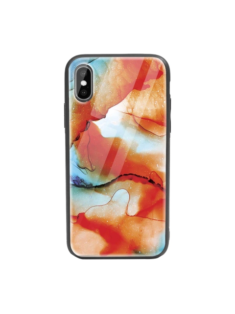 

Bewakoof Orange & Blue Alcohol Ink Splash iPhone XS Glass Mobile Cover