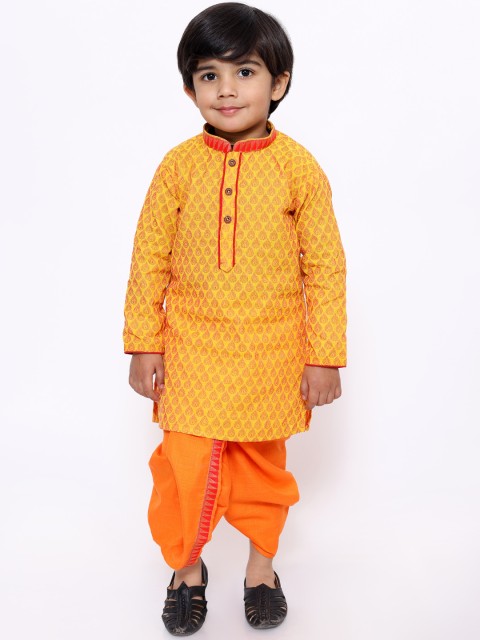 

KID1 Boys Yellow & Orange Self Design Kurta with Dhoti Pants