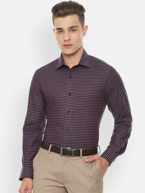 

Louis Philippe Men Navy Blue & Maroon Regular Fit Checked Formal Shirt