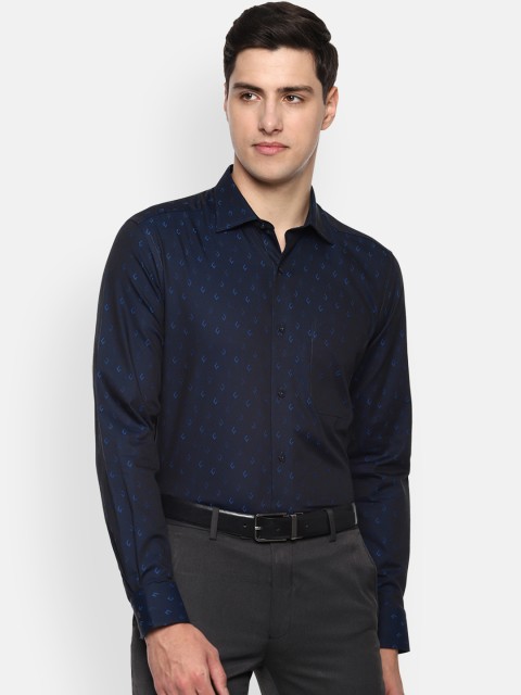 

Louis Philippe Men Navy Blue Classic Slim Fit Self Design Formal Shirt