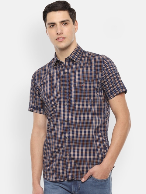 

Louis Philippe Sport Men Navy Blue & Beige Slim Fit Checked Casual Shirt