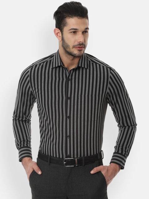 

Louis Philippe Men Grey & Black Slim Fit Striped Formal Shirt