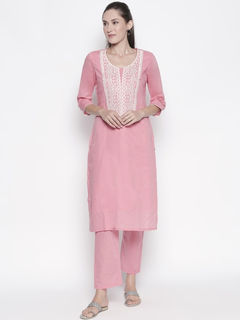 

ZRI Women Pink Embroidered Kurta with Trouserd