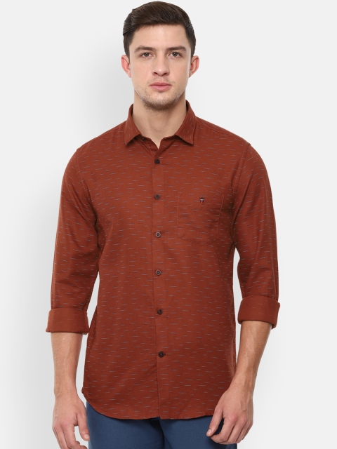 

Louis Philippe Sport Men Rust & Blue Slim Fit Self Design Casual Shirt
