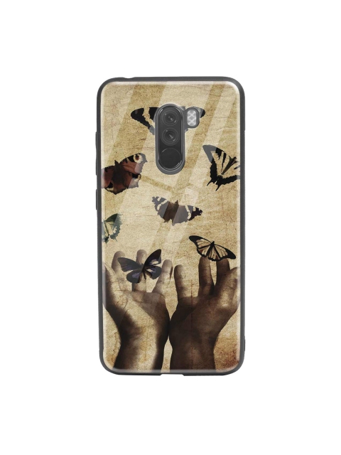 

Bewakoof Brown & Black Vintage Butterflies Xiaomi POCO F1 Glass Mobile Cover