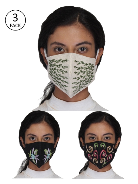 

Anekaant Women 3 Pcs Embroidered 3-Ply Anti-Dust Reusable Outdoor Masks, Black