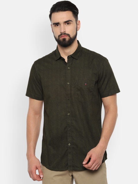 

Louis Philippe Sport Men Olive Green Slim Fit Self Design Casual Shirt