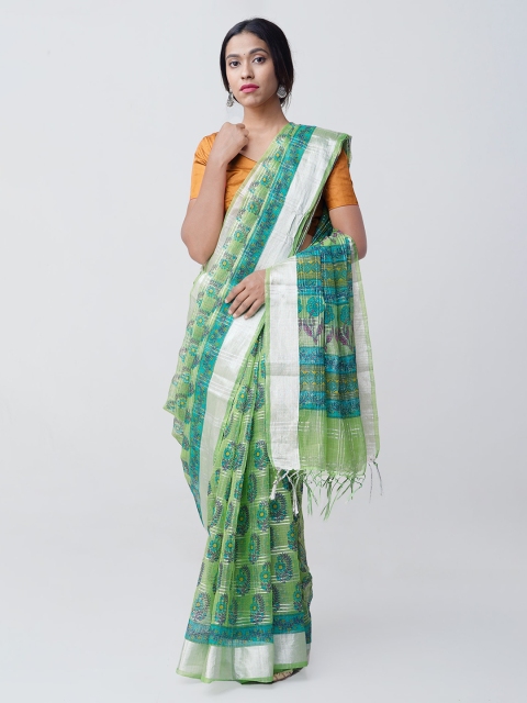 

Unnati Silks Green Cotton Blend Printed Kota Handloom Saree
