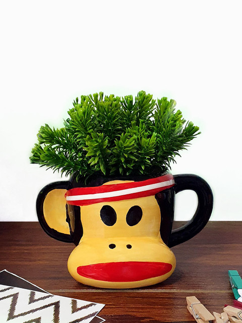 

Art Street Yellow & Black Artificial Flower Plant With Monkey Shaped Pot
