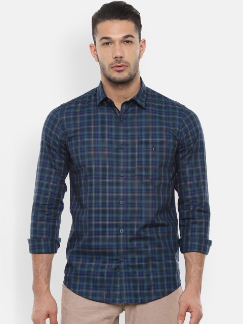 

Louis Philippe Sport Men Teal Green Slim Fit Checked Casual Shirt