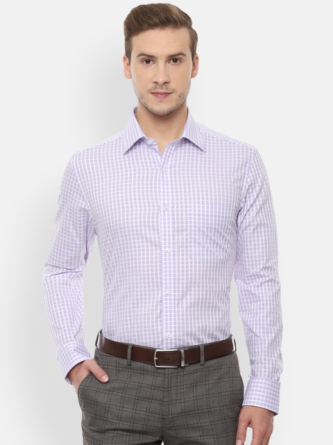 Louis Philippe Men Purple & Off-White Regular Fit Checked Formal Shirt
