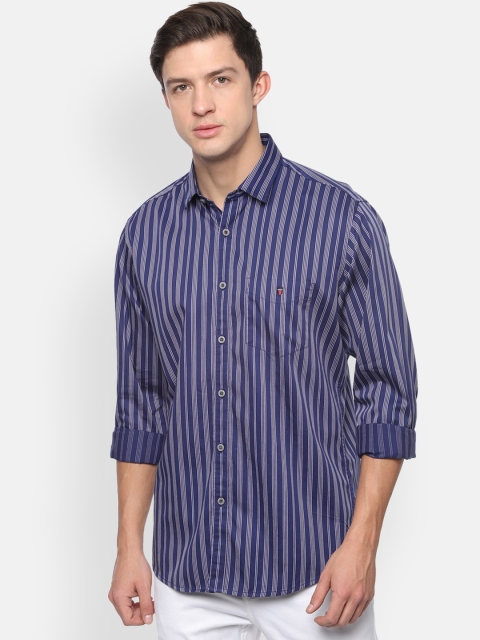 Louis Philippe Sport Men Navy Blue & White Slim Fit Striped Casual Shirt
