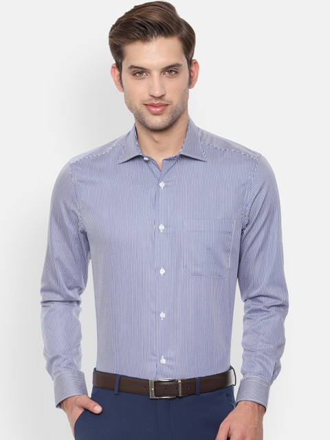 

Louis Philippe Men Blue & White Regular Fit Striped Formal Shirt