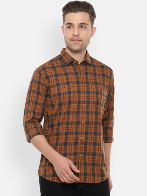 

Louis Philippe Sport Men Orange & Brown Slim Fit Checked Casual Shirt