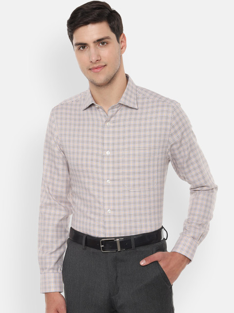 

Louis Philippe Men Beige & Blue Regular Fit Checked Formal Shirt