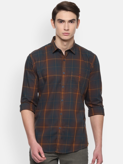 

Louis Philippe Sport Men Navy Blue & Orange Slim Fit Checked Casual Shirt