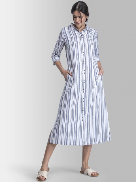 

FableStreet Women Blue & White Striped Shirt Dress