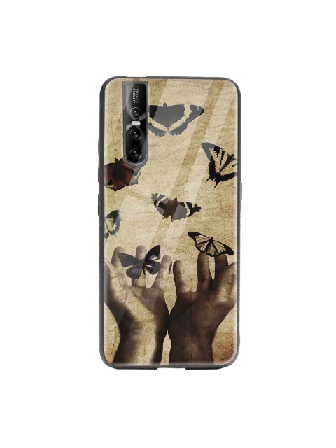 

Bewakoof Brown & Black Vintage Butterflies Vivo V15 Pro Glass Mobile Cover