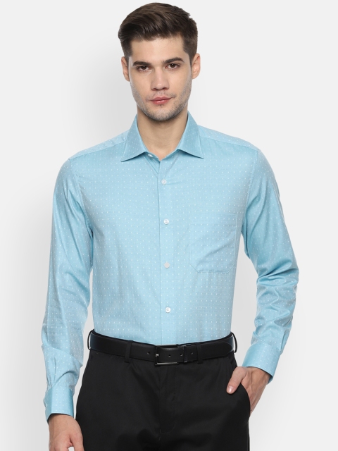 

Louis Philippe Men Turquoise Blue Classic Regular Fit Self Design Party Shirt