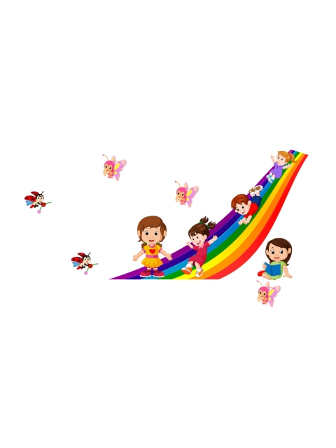 

rawpockets Multicolour PVC Kids Playing In The Rainbow Wall Sticker 75x100, Multi