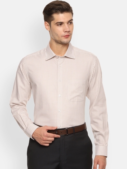 

Louis Philippe Men Beige & White Slim Fit Checked Formal Shirt