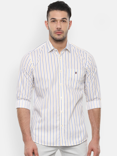 

Louis Philippe Sport Men White & Yellow Slim Fit Striped Casual Shirt