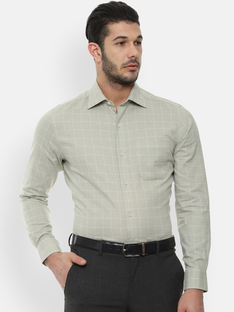 

Louis Philippe Men Sage Green & White Regular Fit Checked Formal Shirt