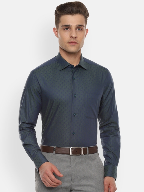 

Louis Philippe Men Grey & Navy Blue Regular Fit Self Design Party Shirt
