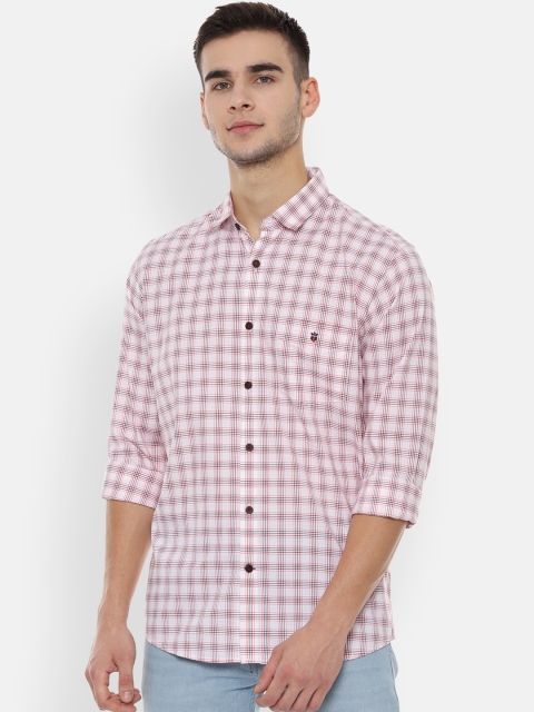 Louis Philippe Sport Men White & Pink Slim Fit Checked Casual Shirt