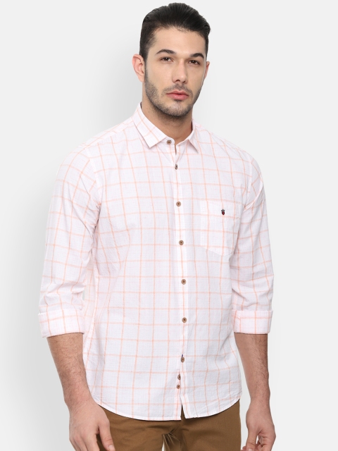 

Louis Philippe Sport Men White & Orange Slim Fit Checked Casual Shirt
