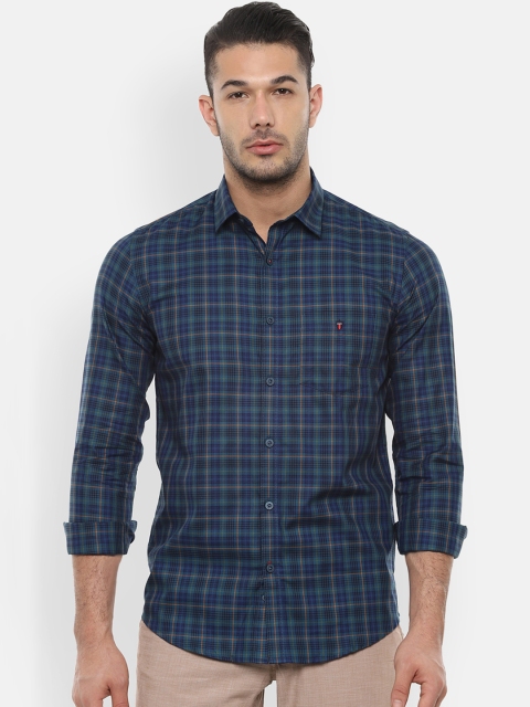 

Louis Philippe Sport Men Green & Navy Blue Slim Fit Checked Casual Shirt