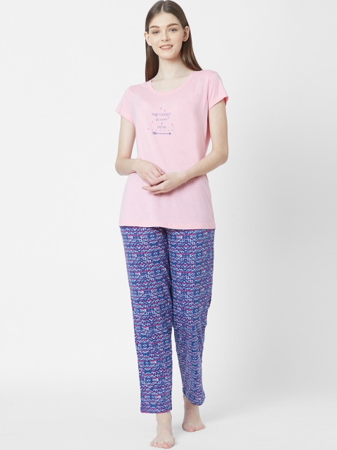 

Juliet Women Pink & Blue Solid Night suit