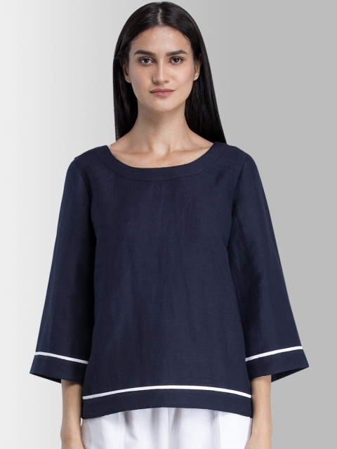 

FableStreet Women Navy Blue Solid A-Line Top