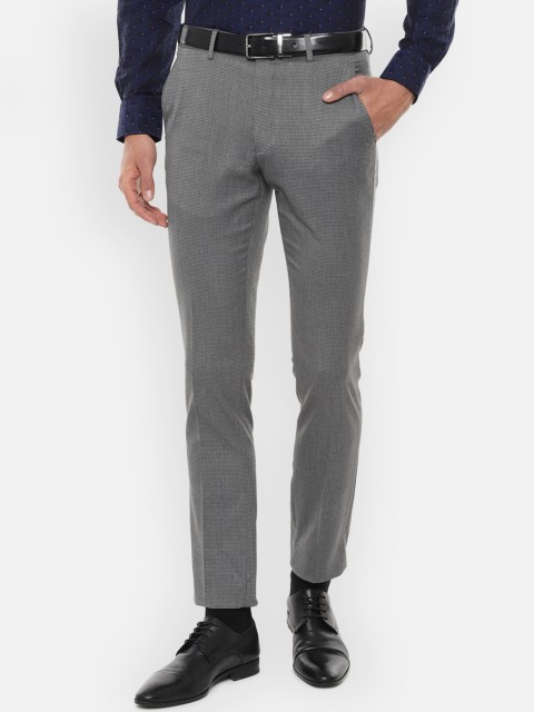 

Louis Philippe Men Grey Skinny Fit Self Design Formal Trousers