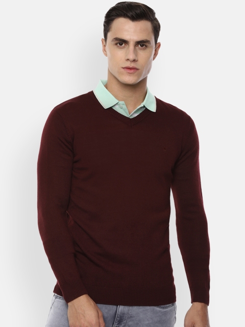 

Louis Philippe Men Maroon Self Design Pullover Sweater