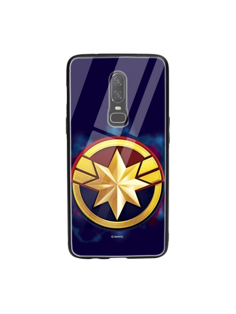 

Bewakoof Blue & Yellow Captain Marvel Logo OnePlus 6 Glass Mobile Cover