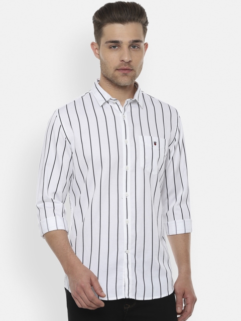 

Louis Philippe Sport Men White & Charcoal Grey Slim Fit Striped Casual Shirt