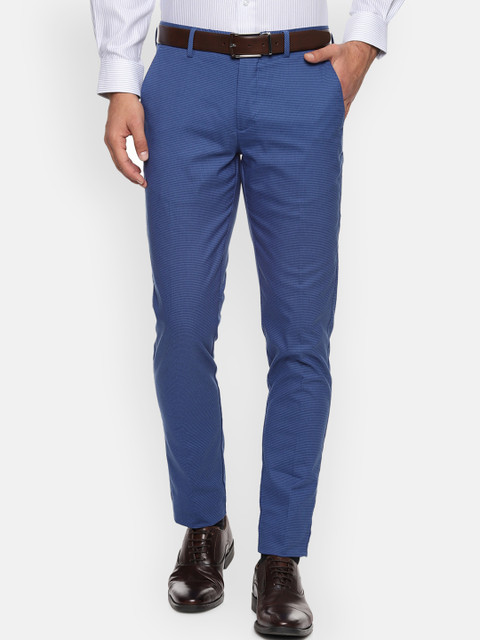 

Louis Philippe Men Navy Blue Skinny Fit Self Design Formal Trousers
