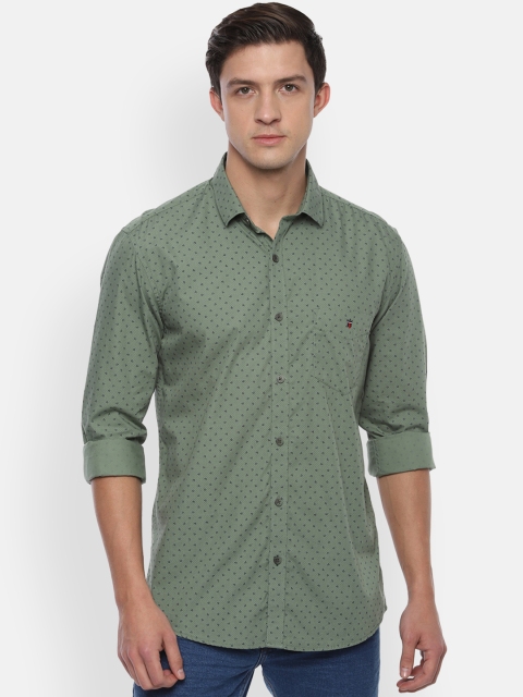 

Louis Philippe Sport Men Olive Green & Navy Blue Slim Fit Printed Casual Shirt