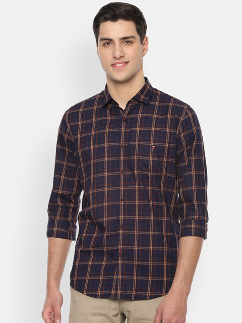 

Louis Philippe Sport Men Navy Blue & Beige Slim Fit Checked Casual Shirt