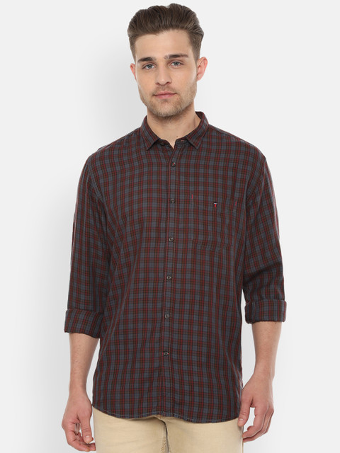 

Louis Philippe Sport Men Brown & Grey Slim Fit Checked Casual Shirt