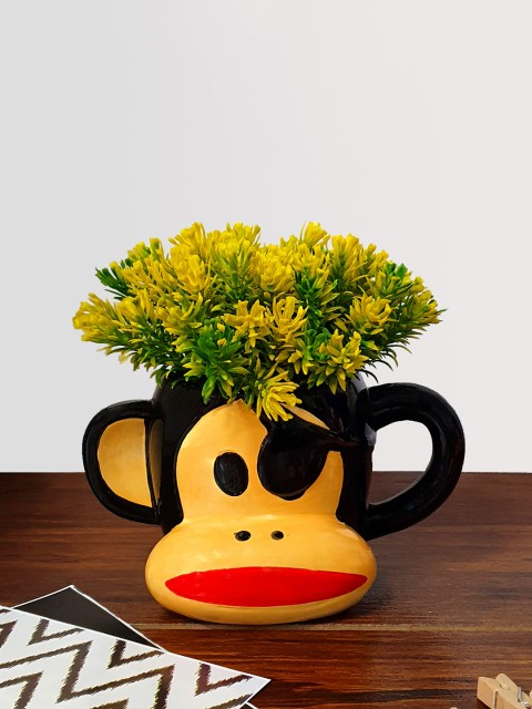 

Art Street Yellow & Green Artificial Plant With Monkey Shape Pot