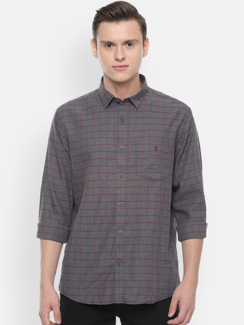 

Louis Philippe Sport Men Charcoal Grey & Red Slim Fit Checked Casual Shirt