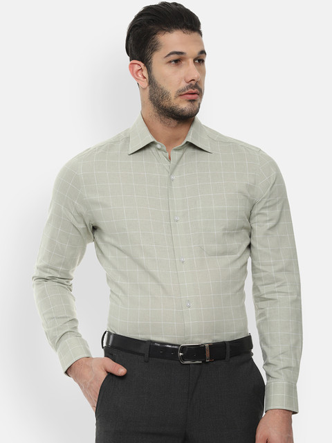 

Louis Philippe Men Green Regular Fit Checked Formal Shirt
