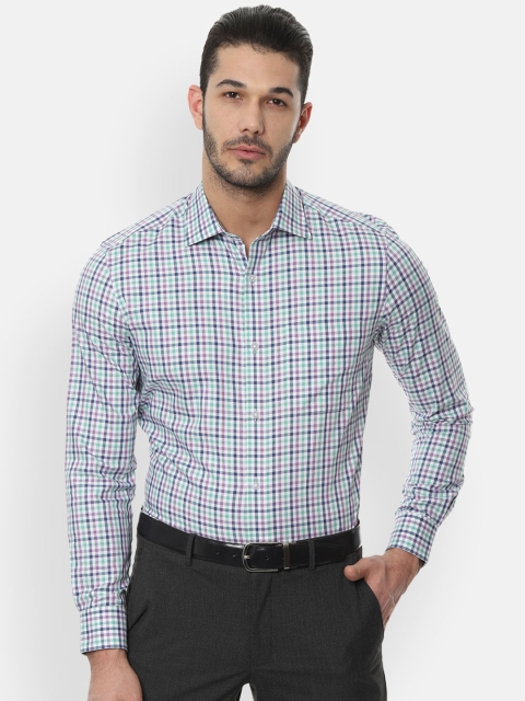 

Louis Philippe Men Sea Green & Purple Regular Fit Checked Formal Shirt