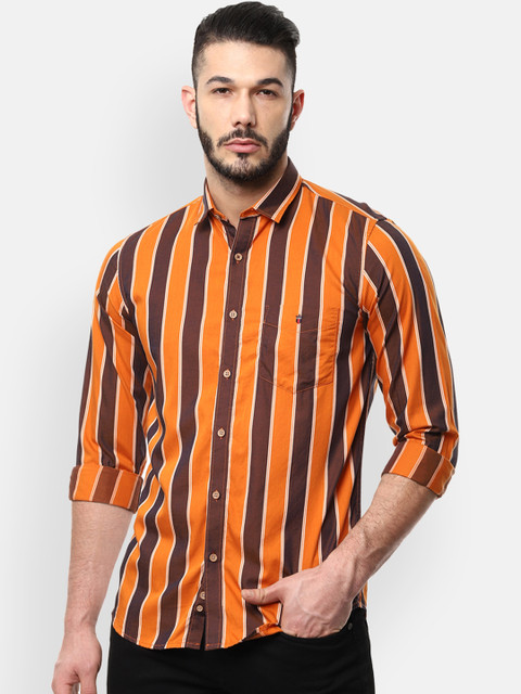 

Louis Philippe Sport Men Brown & Orange Slim Fit Striped Casual Shirt