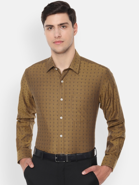 

Louis Philippe Men Khaki Brown Classic Slim Fit Printed Formal Shirt