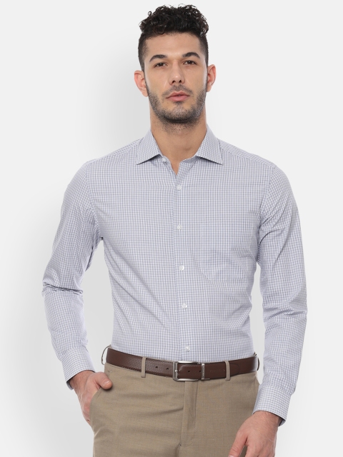 

Louis Philippe Men Grey & Blue Regular Fit Checked Formal Shirt