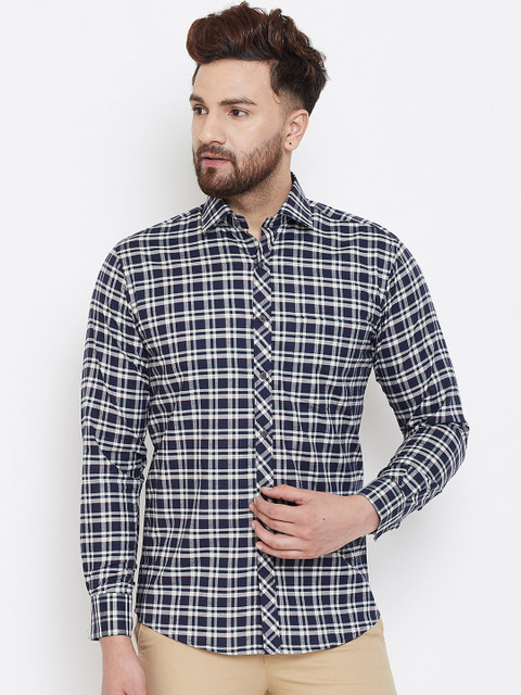

Spirit Men Navy Blue & White Regular Fit Checked Casual Shirt